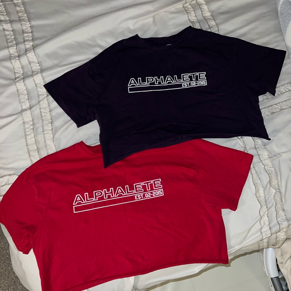 Alphalete Graphic T-Shirts - Red and purple